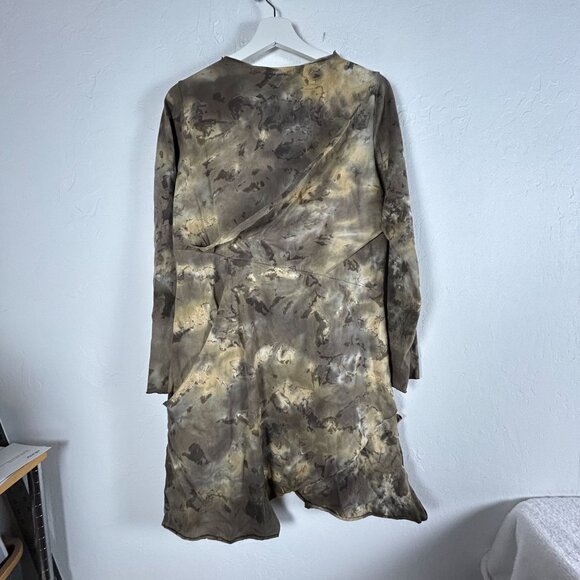 Cynthia Ashby Womens Tie-Dye Tunic Dress Small Brown Long Sleeve Artsy Boho New - Picture 2 of 12